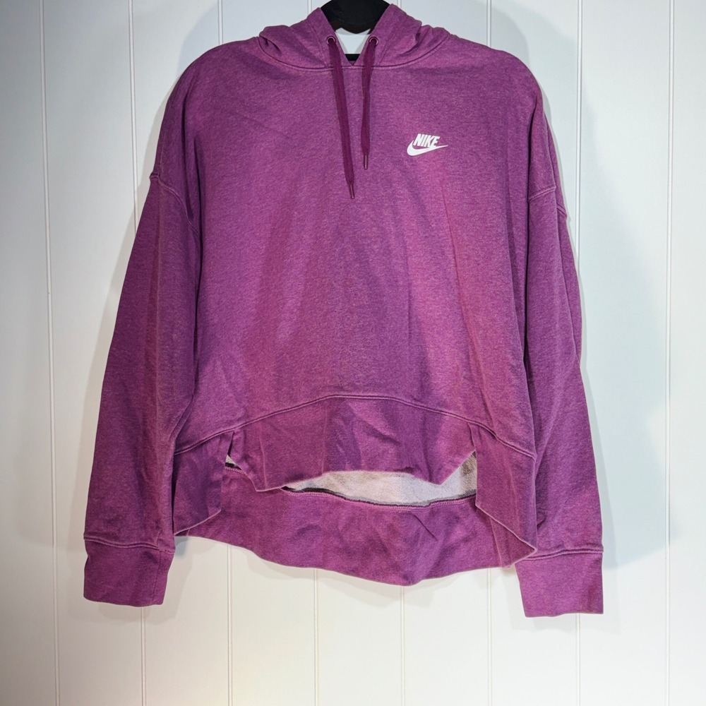 Nike Sportswear Essential Women Purple Heather Fleece Cropped Hoodie Large L